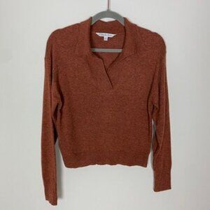 Ophelia Roe Rust Brown Polo Sweater Womens Small Cropped Preppy Long sleeves